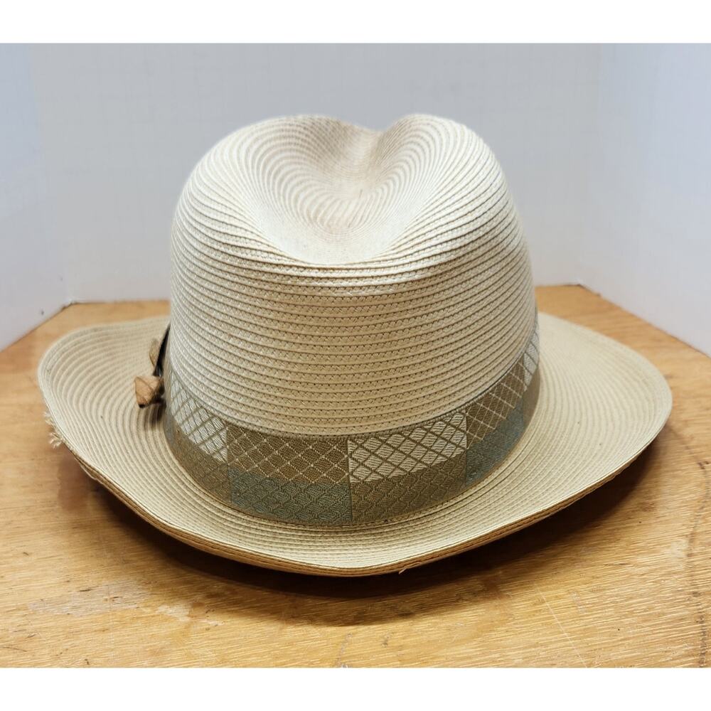 STETSON Men's Andover Florentine Milan Straw Fedora Sz 7 3/8 No Pin See Pics - Picture 4 of 7